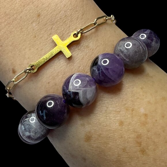 Purple Amethyst banded Bracelet Bangle Jewelry Fashion Accessories gemstone new - Picture 3 of 12